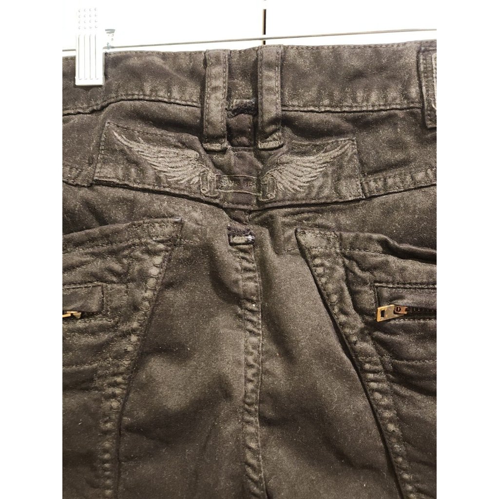 Mens Sz 32 Robin's Jeans Coated Wax Zip Pockets 10 Pocket Moto Knee Wings Usa